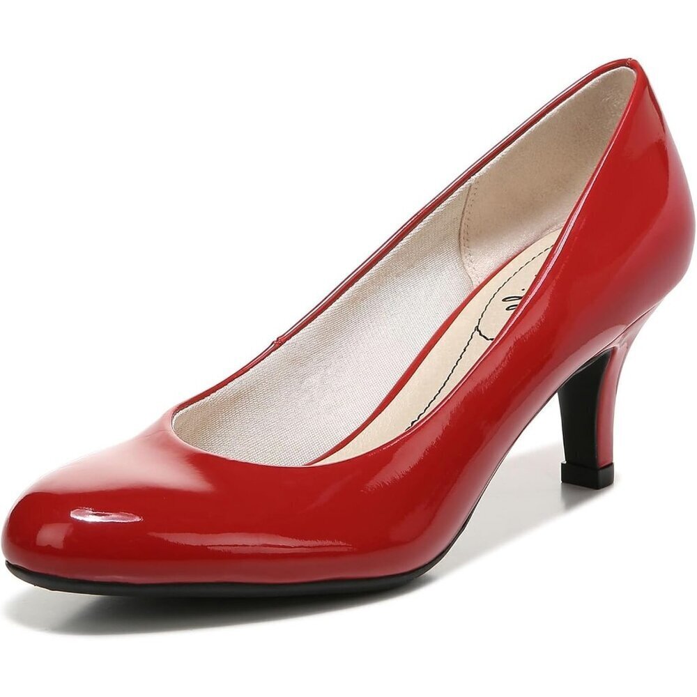 LifeStride Women Red Polyurethane Closed Pointed Toes Kitten Heel Pumps